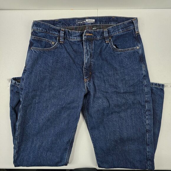 Carhartt 104942 flannel lined jeans blue relaxed fit 38x34 denim mens 4756